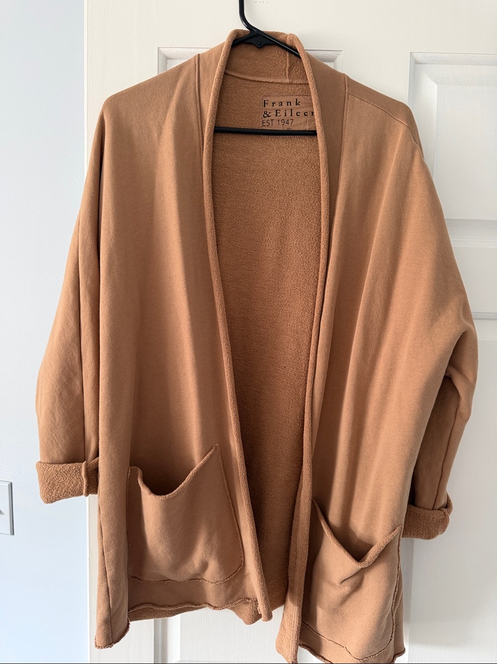 $258 New Camel Frank & Eileen “Barbara” Triple Fleece Beach Cardigan Sz small